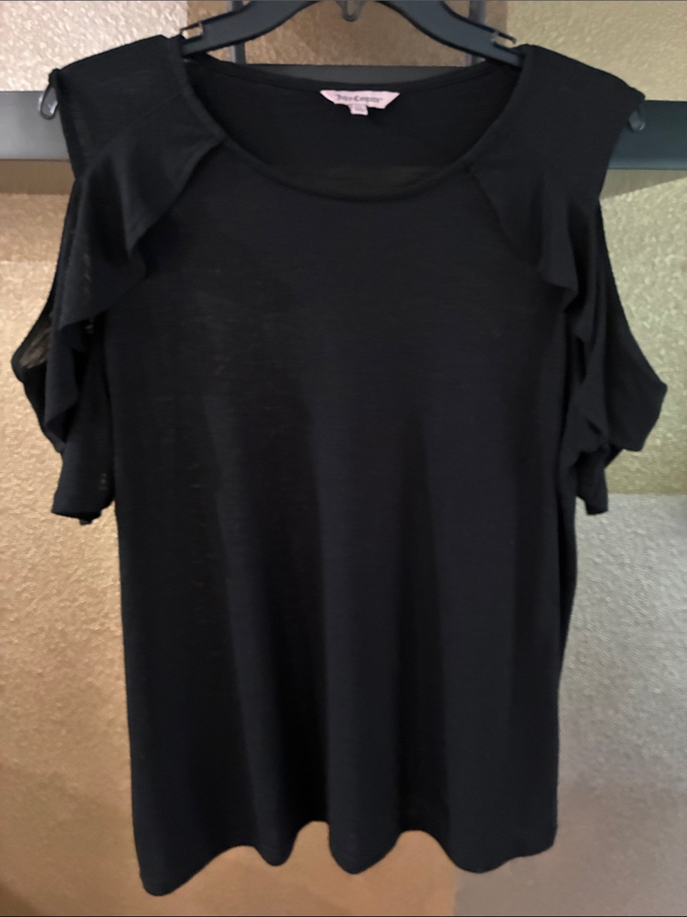 Black Cold-Shoulder Ruffle Sleeve Top -XL